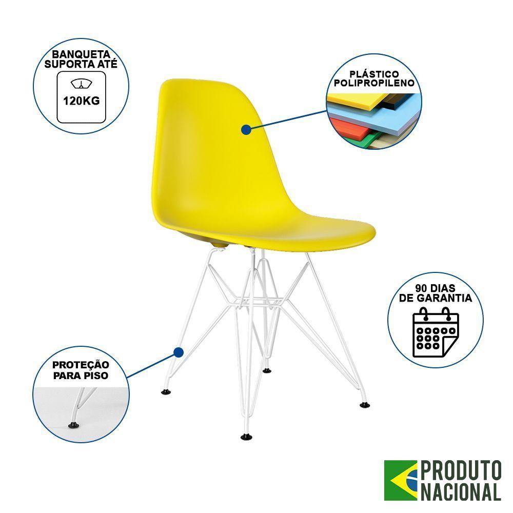 Mesa Industrial Base Ferro Branco 137X90 Tampo Amêndoa 4 Cadeiras Eiffel Ferro Branco Assento Amarel - 8