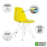 Mesa Industrial Base Ferro Branco 137X90 Tampo Amêndoa 4 Cadeiras Eiffel Ferro Branco Assento Amarel - 12