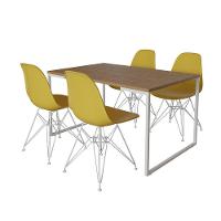 Mesa Industrial Base Ferro Branco 137X90 Tampo Amêndoa 4 Cadeiras Eiffel Ferro Branco Assento Amarel - 22