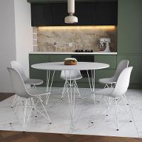 Mesa Jantar Redonda 110Cm Branca Clips 3 Pés Com 5 Cadeiras Eames Eiffel Brancas Ferro Branco - 1