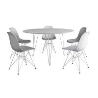 Mesa Jantar Redonda 110Cm Branca Clips 3 Pés Com 5 Cadeiras Eames Eiffel Brancas Ferro Branco - 6