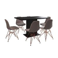 Mesa Jantar Londres Retangular Preta 137X90Cm 6 Cadeiras Estofadas Nude Médio Base Cobre - 6
