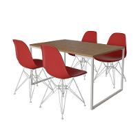Mesa Industrial Base Ferro Branco 137X90 Tampo Amêndoa 4 Cadeiras Eiffel Ferro Branco Assento Vermel - 6