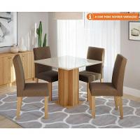 Conjunto Sala De Jantar Sophia 95x95 Tampo Mdf/vidro 4 Cadeiras Maia Cimol Nature/offwhite/mascavo