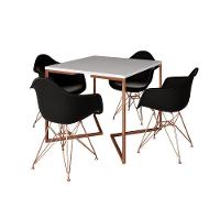 Mesa Jantar Industrial Branca 90Cm Quadrada Base Cobre V Com 4 Poltronas Pretas Pés Cob Marrom - 6