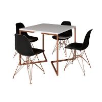 Mesa Jantar Industrial Quadrada 90Cm Branca Base Cobre V Com 4 Cadeiras Pretas Eames Eiffel Pés Cobr - 6