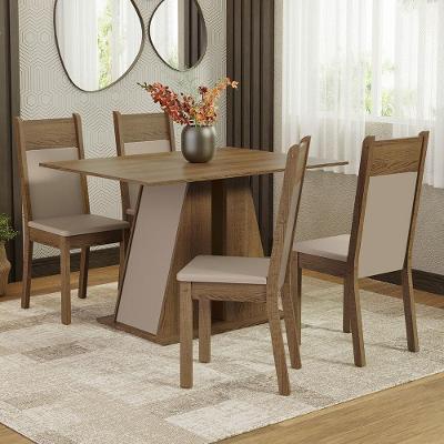 Conjunto de Jantar Angel 4 Lugares Tampo em MDP com Cadeiras Estofadas Marrom