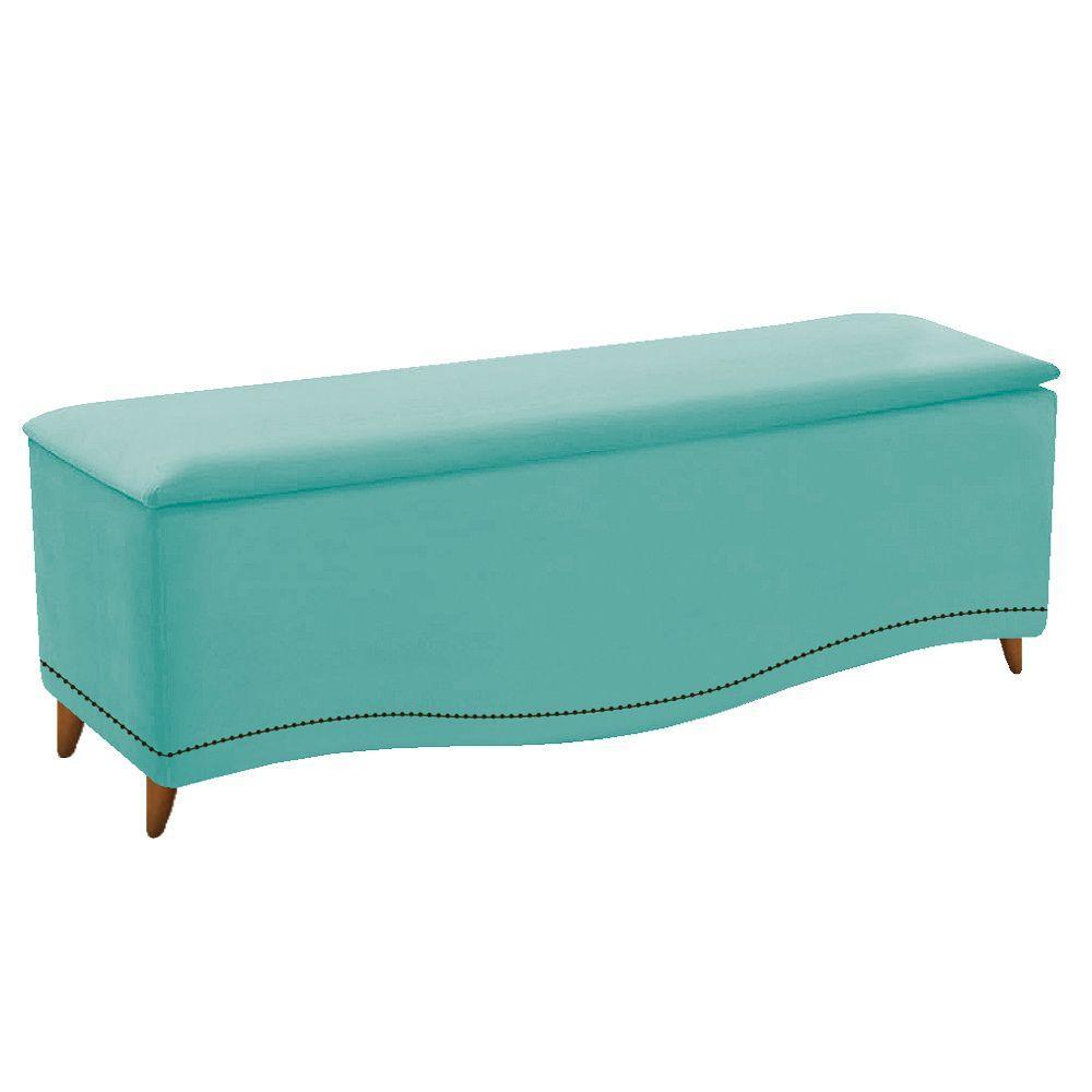 Calçadeira Estofada Yasmim 140cm Casal Suede Azul Tiffany - 1