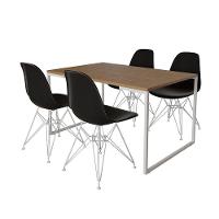 Mesa Industrial Base Ferro Branco 137X90 Tampo Amêndoa 4 Cadeiras Eiffel Ferro Branco Assento Preto - 10