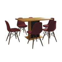 Mesa Jantar Londres Retangular Canela 137X90 Base Preta 6 Cadeiras Estofadas Vermelho Madeira - 6