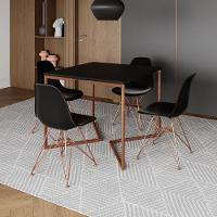 Mesa Jantar Industrial Quadrada 90Cm Preta Base Cobre V Com 4 Cadeiras Pretas Eames Eiffel Pés Cobre - 1