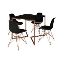 Mesa Jantar Industrial Quadrada 90Cm Preta Base Cobre V Com 4 Cadeiras Pretas Eames Eiffel Pés Cobre - 6