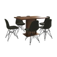 Mesa Jantar Londres Retangular Amêndoa 137X90Cm 6 Cadeiras Estofadas Verde Ferro Preto - 6