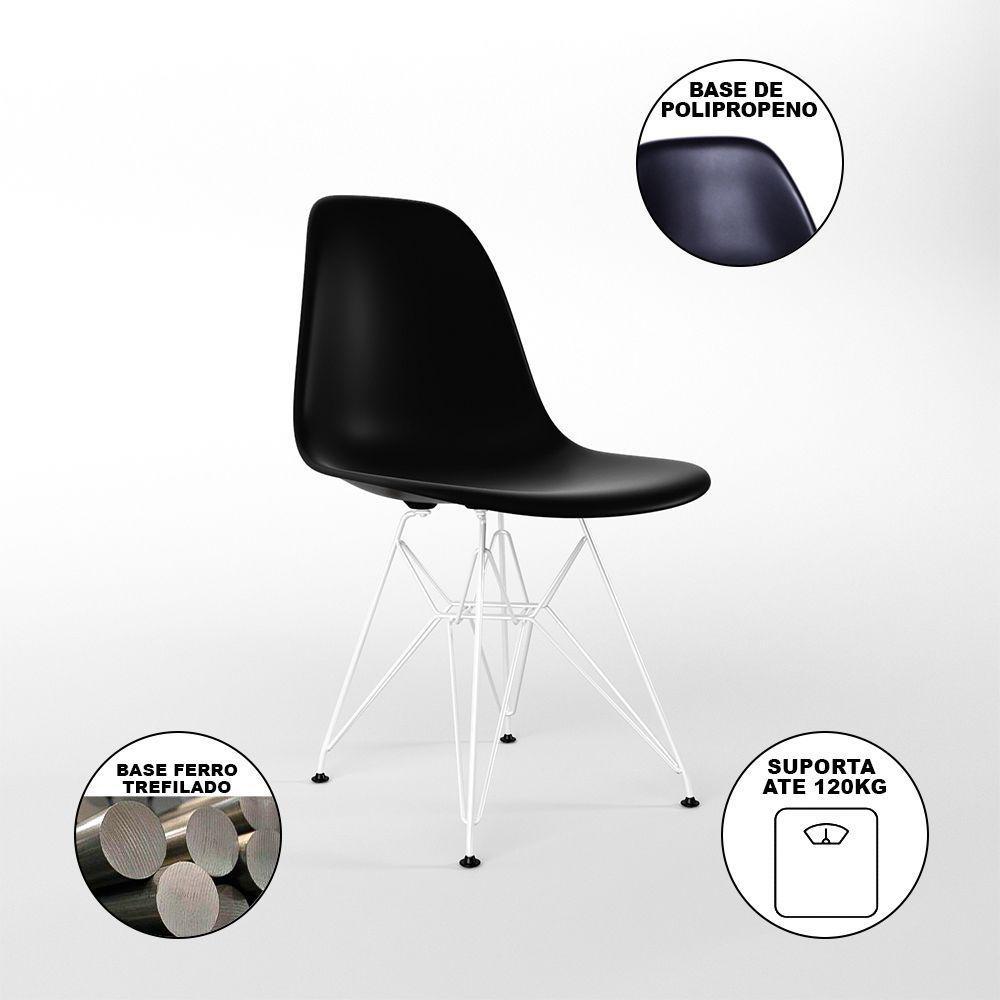 Mesa Jantar Redonda 110Cm Amêndoa Clips 3 Pés Com 5 Cadeiras Eames Eiffel Pretas Ferro Branco - 4