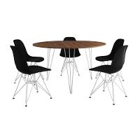 Mesa Jantar Redonda 110Cm Amêndoa Clips 3 Pés Com 5 Cadeiras Eames Eiffel Pretas Ferro Branco - 11