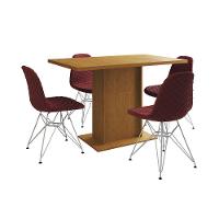 Mesa Jantar Londres Tampo Canela 120Cm 4 Cadeiras Ferro Branco Estofado Vermelho - 11