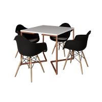 Mesa Industrial Jantar Branca Quadrada 90Cm Base Cobre V Com 4 Poltronas Pretas Madeira Marrom - 6