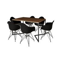 Mesa Jantar Industrial Retangular Amêndoa 137X90Cm Base V Com 6 Poltronas Pretas Ferro Marrom - 10