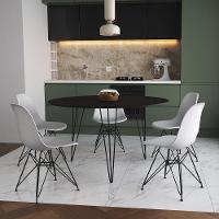 Mesa Jantar Redonda 110Cm Preta Clips 3 Pés Com 5 Cadeiras Eames Eiffel Brancas Ferro Preto - 1
