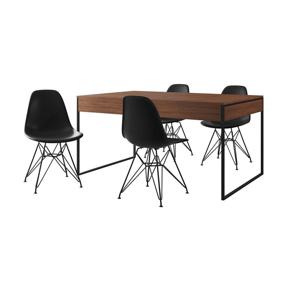 Mesa Jantar Industrial Retangular Filadélfia 137X90Cm Amêndoa Com 4 Cadeiras Pretas Eames Base Ferro - 6
