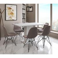 Mesa Jantar Londres Retangular Branca137X90 6 Cadeiras Estofadas Nude Médio Ferro Preto - 1