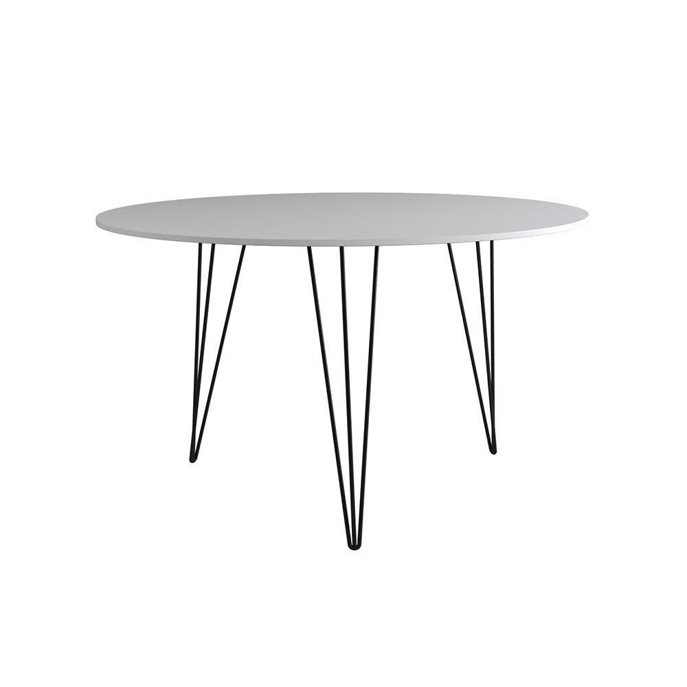 Mesa Jantar Redonda 110Cm Branca Clips 3 Pés Com 5 Cadeiras Eames Eiffel Brancas Ferro Preto - 5
