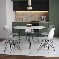 Mesa Jantar Redonda 110Cm Branca Clips 3 Pés Com 5 Cadeiras Eames Eiffel Brancas Ferro Preto - 1