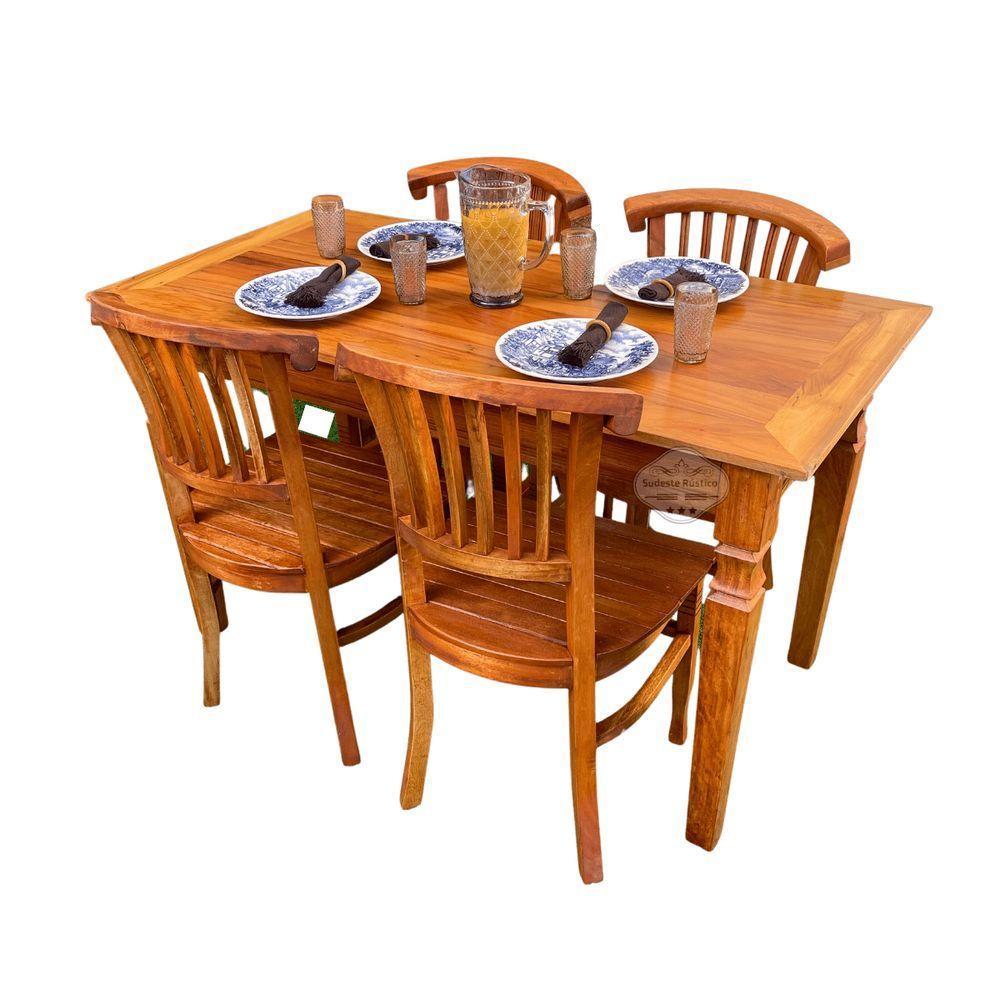 Mesa Madeira De Demolição 140cm X 70cm Com 4 Cadeiras Leque Sudeste Rústico - 1
