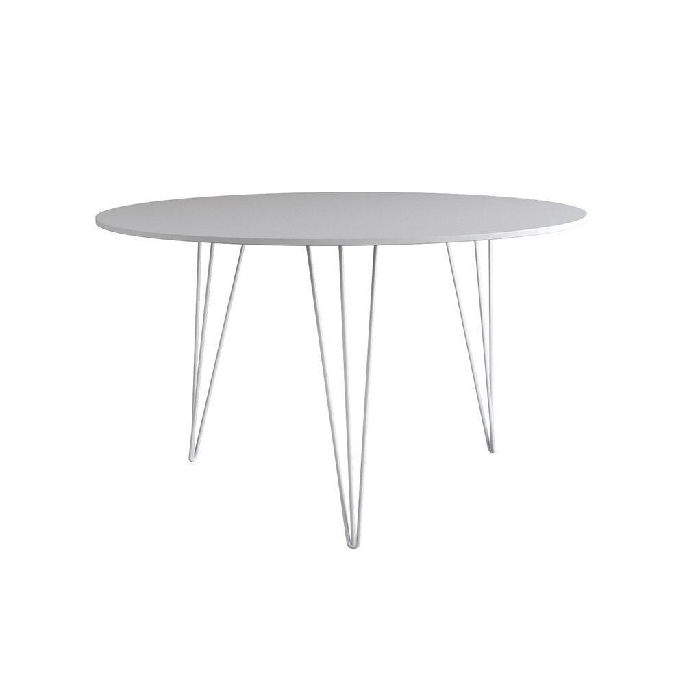 Mesa Jantar Redonda 110Cm Branca Clips 3 Pés Com 5 Cadeiras Eames Eiffel Pretas Ferro Branco - 5