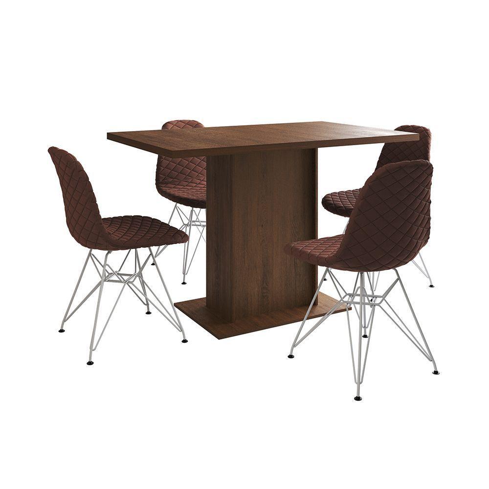 Mesa Jantar Londres Tampo Amêndoa 120Cm 4 Cadeiras Ferro Branco Estofado Caramelo - 7