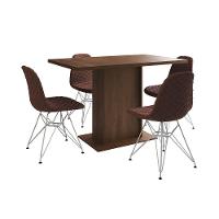 Mesa Jantar Londres Tampo Amêndoa 120Cm 4 Cadeiras Ferro Branco Estofado Caramelo - 7