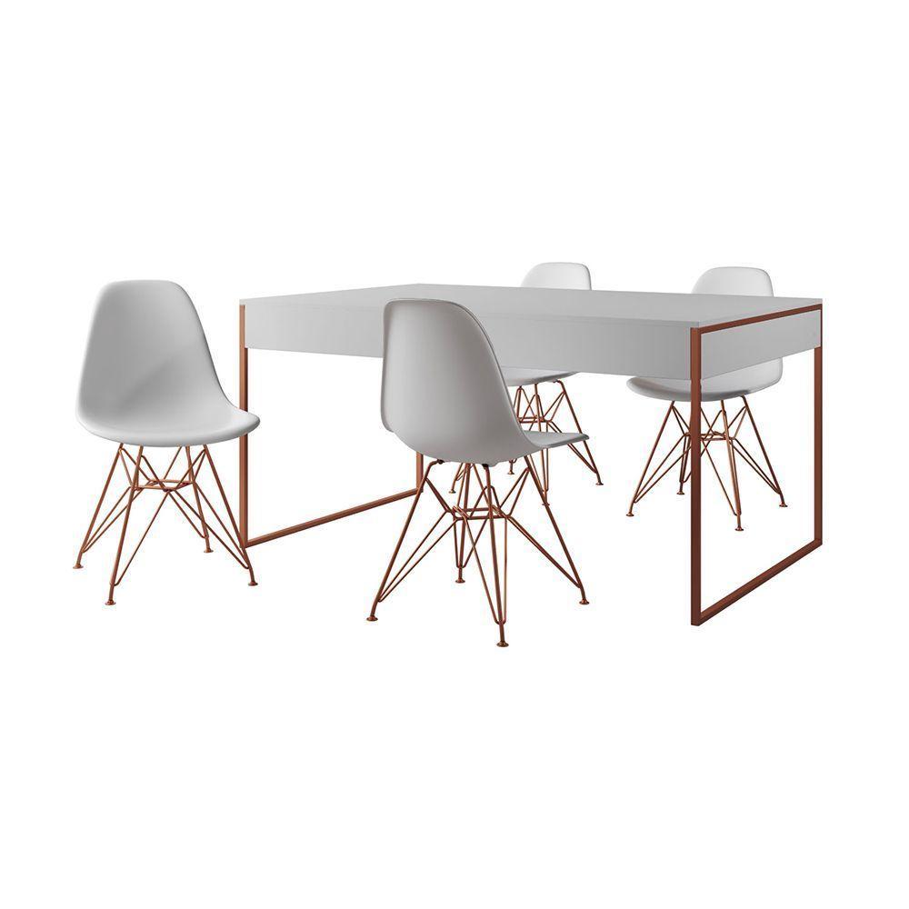 Mesa Jantar Industrial Retangular Filadélfia Branca 137X90Cm Com 4 Cadeiras Brancas Eames Base Cobre - 6