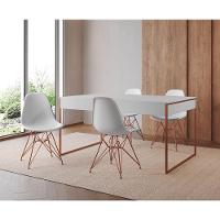 Mesa Jantar Industrial Retangular Filadélfia Branca 137X90Cm Com 4 Cadeiras Brancas Eames Base Cobre - 1