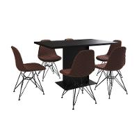 Mesa Jantar Londres Retangular Preta 137X90Cm 6 Cadeiras Estofadas Caramelo Ferro Preto - 9