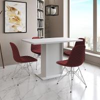Mesa Jantar Londres Tampo Branco 120Cm 4 Cadeiras Ferro Branco Estofado Vermelho - 1