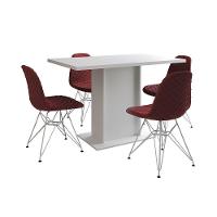 Mesa Jantar Londres Tampo Branco 120Cm 4 Cadeiras Ferro Branco Estofado Vermelho - 6
