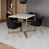 Mesa Jantar Industrial Quadrada 90Cm Branca Base V Com 4 Poltronas Daw Pretas Base Dour Marrom - 1