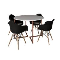 Mesa Jantar Industrial Branca 110Cm Redonda Base V Cobre Com 4 Poltronas Pretas Madeira Marrom - 6