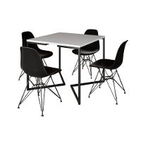 Mesa Jantar Industrial Quadrada 90Cm Branca Base V Com 4 Cadeiras Eames Eiffel Pretas Ferro Preto - 6