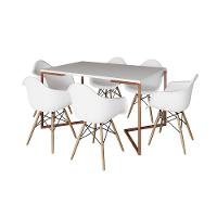 Mesa Industrial Retangular Jantar 137X90Cm Branca Base Cobre V Com 6 Poltronas Brancas Marrom - 6