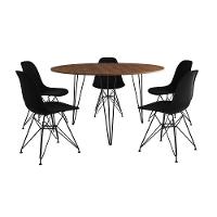 Mesa Jantar Redonda 110Cm Amêndoa Clips 3 Pés Com 5 Cadeiras Eames Eiffel Pretas Ferro Preto - 6