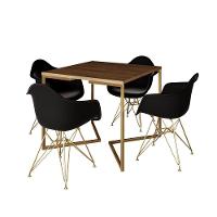 Mesa Jantar Industrial Quadrada 90Cm Amêndoa Base V Com 4 Poltronas Daw Pretas Base Dou Marrom - 11