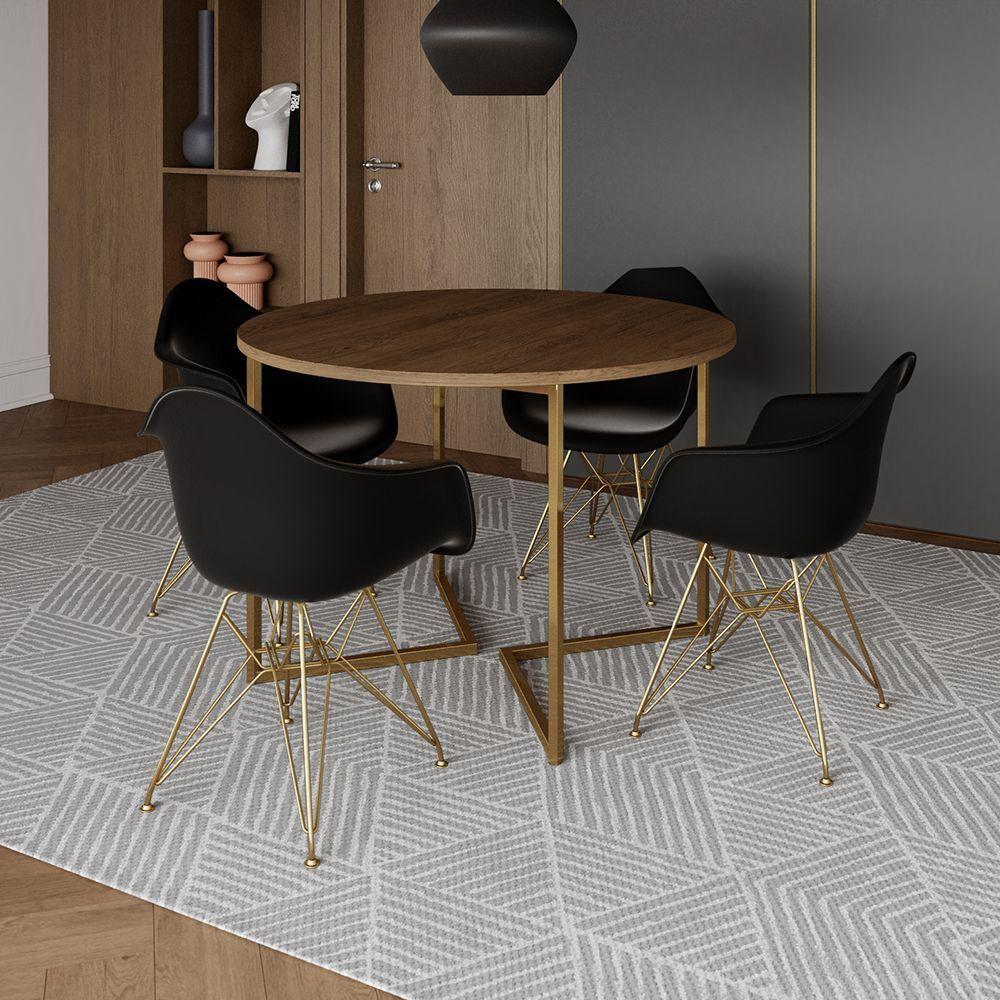 Mesa Jantar Industrial Amêndoa 110Cm Redonda Base V Com 4 Poltronas Daw Pretas Base Dou Marrom - 2