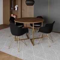 Mesa Jantar Industrial Amêndoa 110Cm Redonda Base V Com 4 Poltronas Daw Pretas Base Dou Marrom - 2
