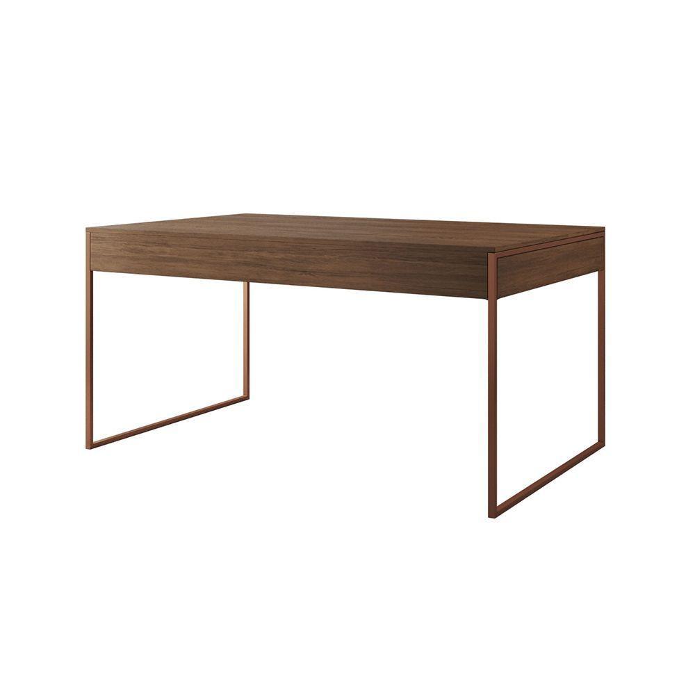 Mesa Jantar Industrial Filadélfia Amêndoa 137X90Cm Base Cobre Com 4 Poltronas Brancas M Marrom - 5