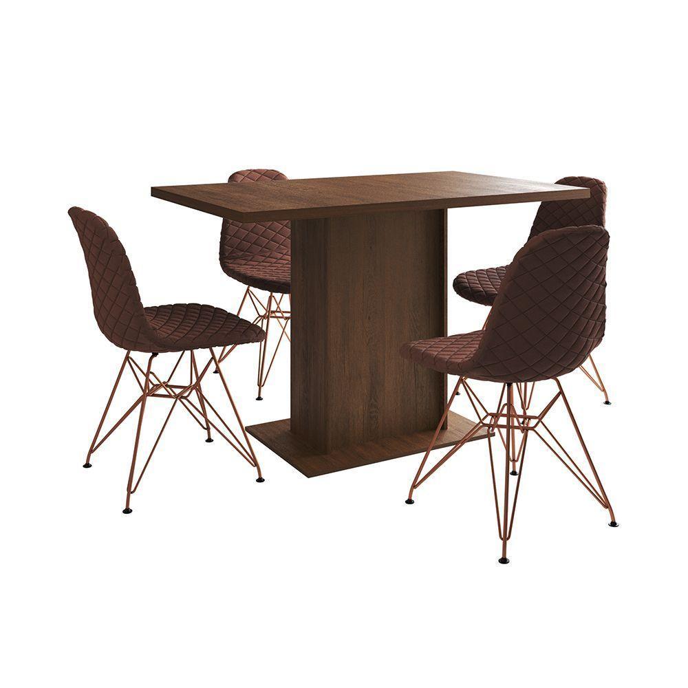 Mesa Jantar Londres Tampo Amêndoa 120Cm 4 Cadeiras Base Cobre Estofado Caramelo - 6