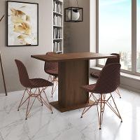 Mesa Jantar Londres Tampo Amêndoa 120Cm 4 Cadeiras Base Cobre Estofado Caramelo - 1
