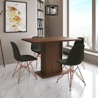 Mesa Jantar Londres Tampo Amêndoa 120Cm 4 Cadeiras Base Cobre Estofado Verde - 1