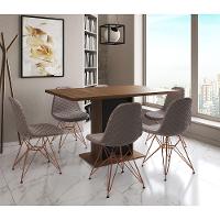 Mesa Jantar Londres Retangular Amêndoa 137X90 Base Preta 6 Cadeiras Estofadas Nude Médio Base Cobre - 1