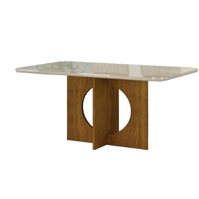 Mesa Para 06 Cadeiras Vidro/mdf 160cm Freijó/off White